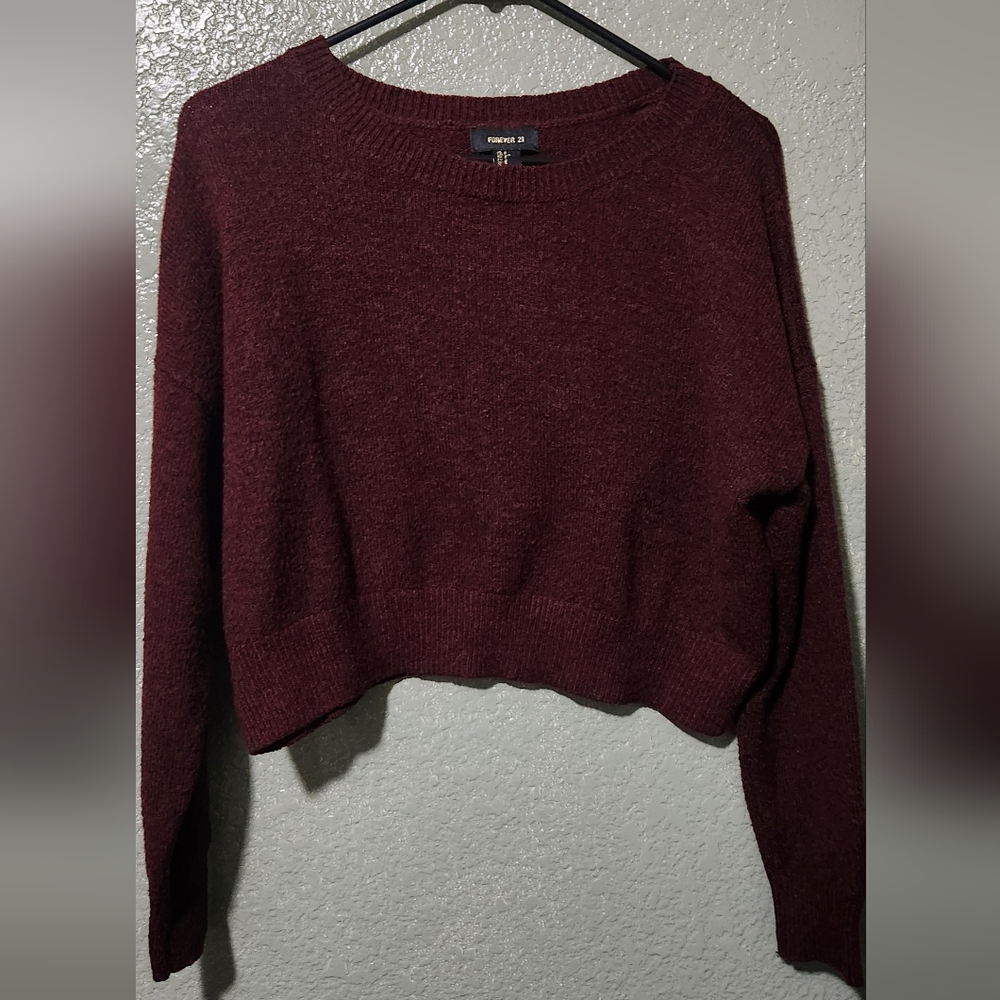 Crop Top Maroon Knit Sweater